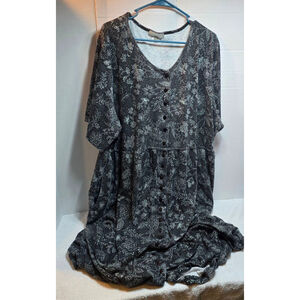 Women's Woman Within Gray White Floral Maxi Dress Plus Size 2X